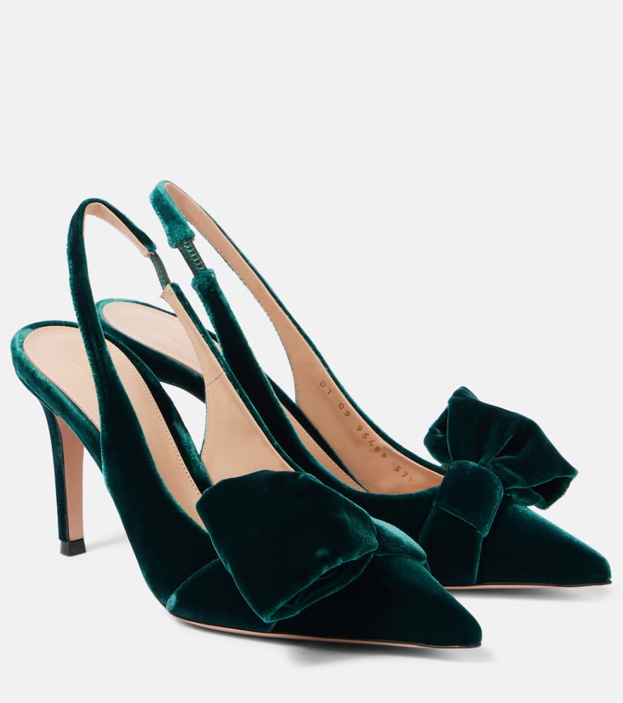 GIANVITO ROSSI 85 BOW-DETAIL VELVET SLINGBACK PUMPS