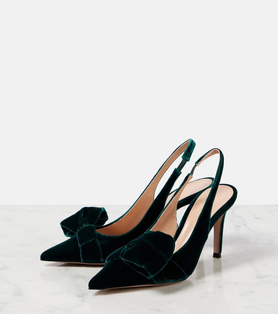 GIANVITO ROSSI 85 BOW-DETAIL VELVET SLINGBACK PUMPS