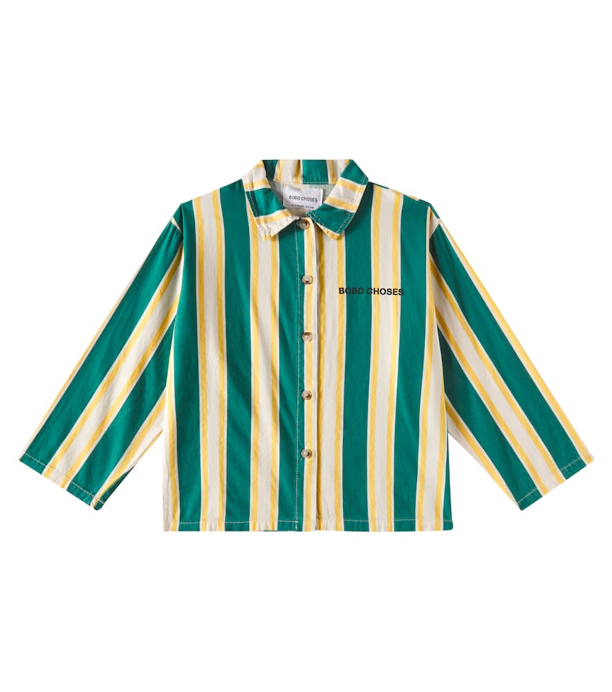 Bobo Choses Striped Cotton Shirt In Dark Green