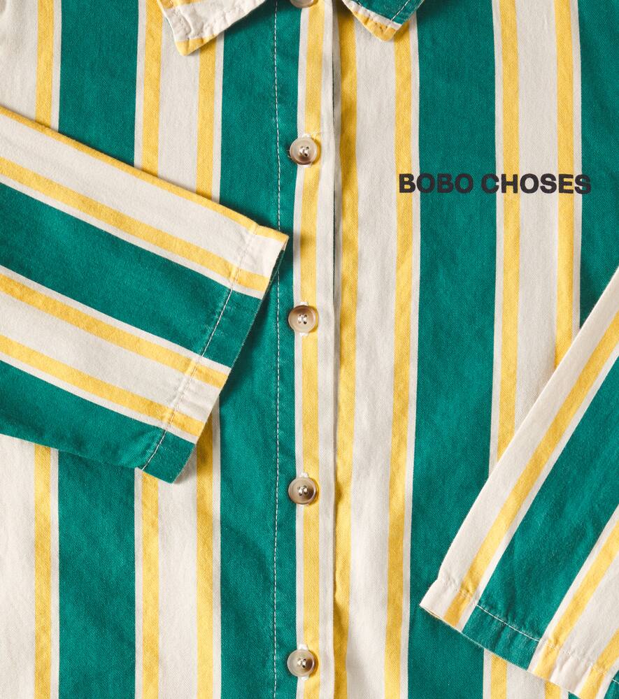 Bobo Choses Striped Cotton Shirt In Dark Green