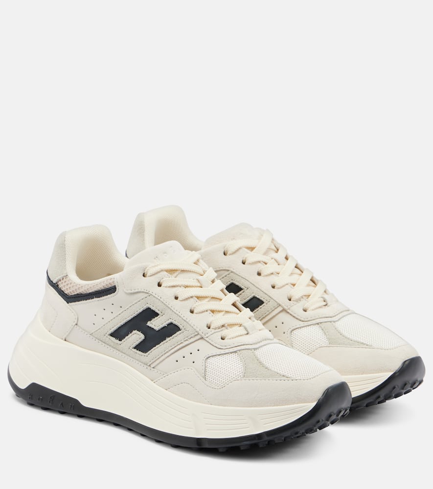 Hogan Low Top Leather Sneakers With Mesh Panels In Grey