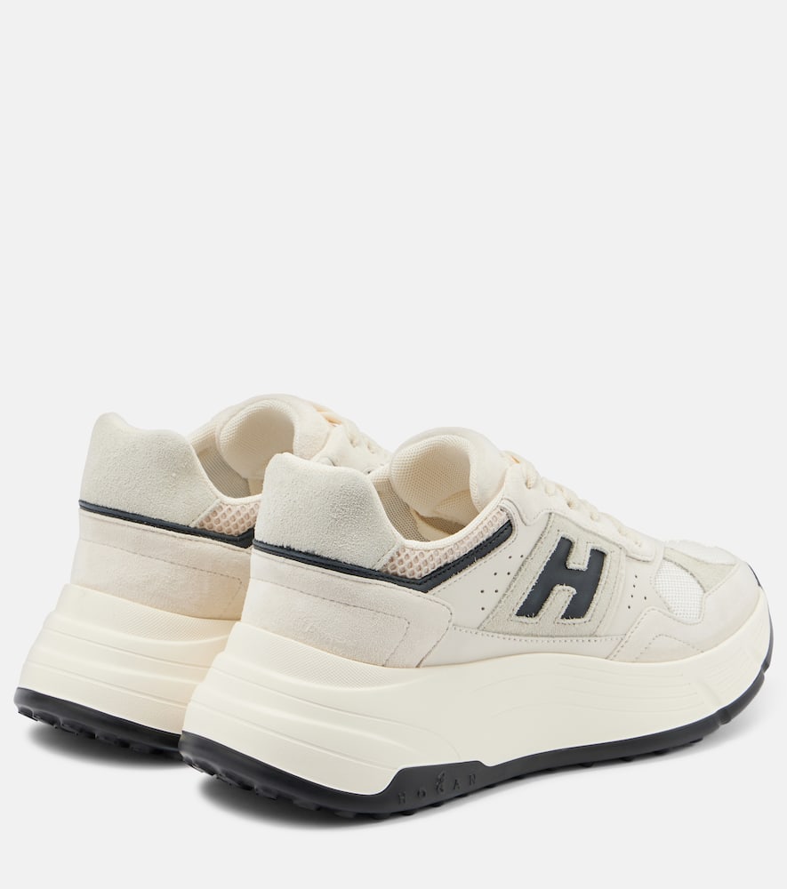 Hogan Low Top Leather Sneakers With Mesh Panels In Grey