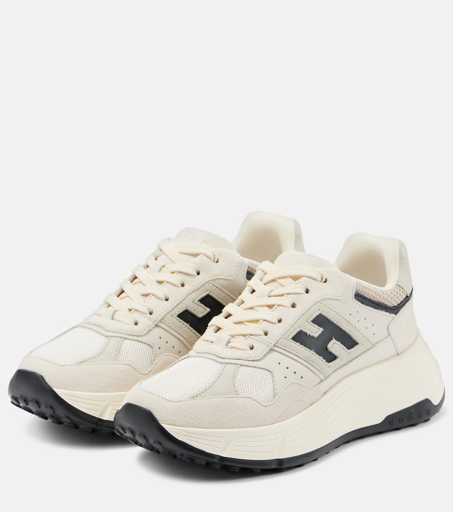 Hogan Low Top Leather Sneakers With Mesh Panels In Grey