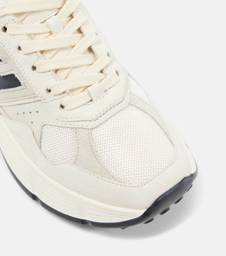 Hogan Low Top Leather Sneakers With Mesh Panels In Grey