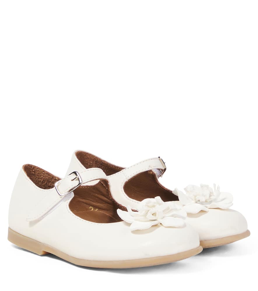 Pèpè Floral-appliqué Leather Ballet Flats In White