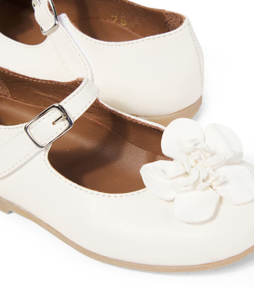 Pèpè Floral-appliqué Leather Ballet Flats In White