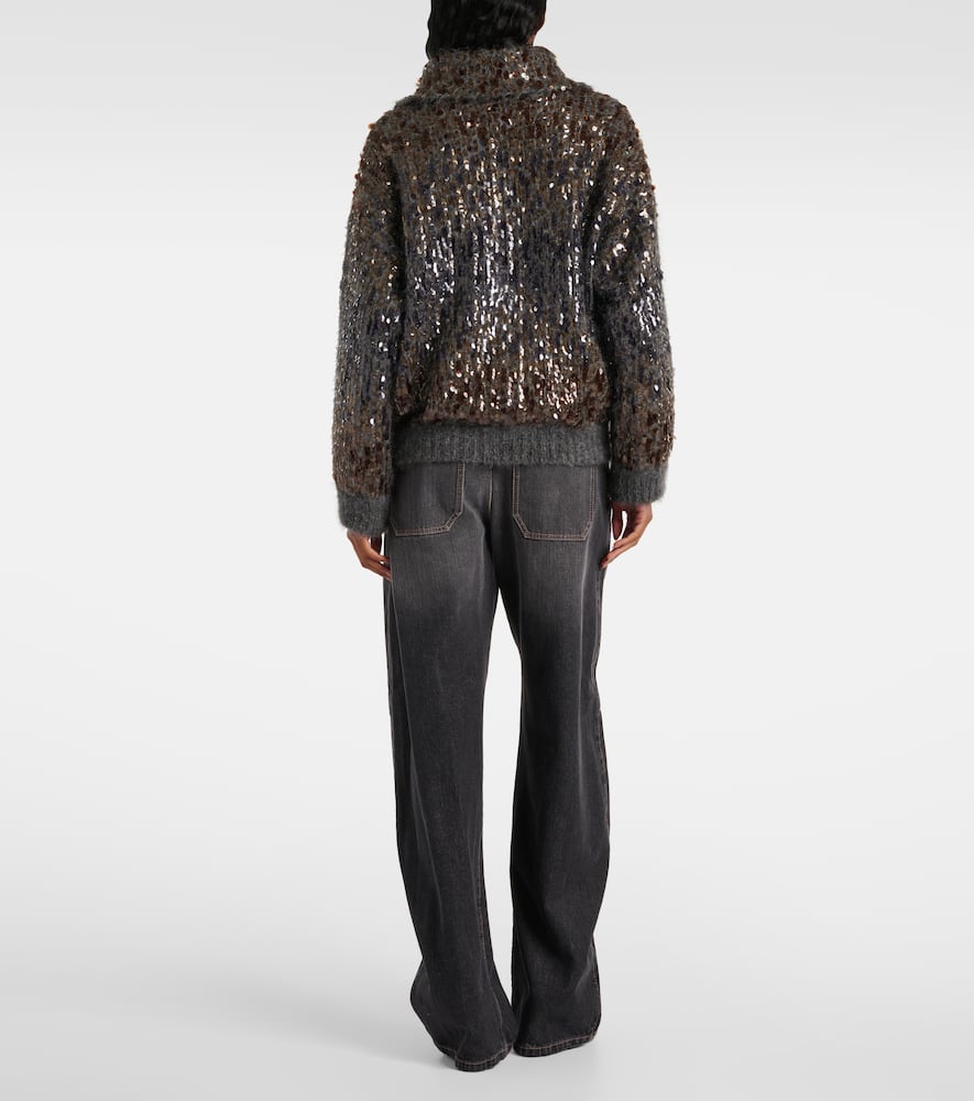 Brunello Cucinelli Sequined Mohair-blend Zip-up Sweater In Gray