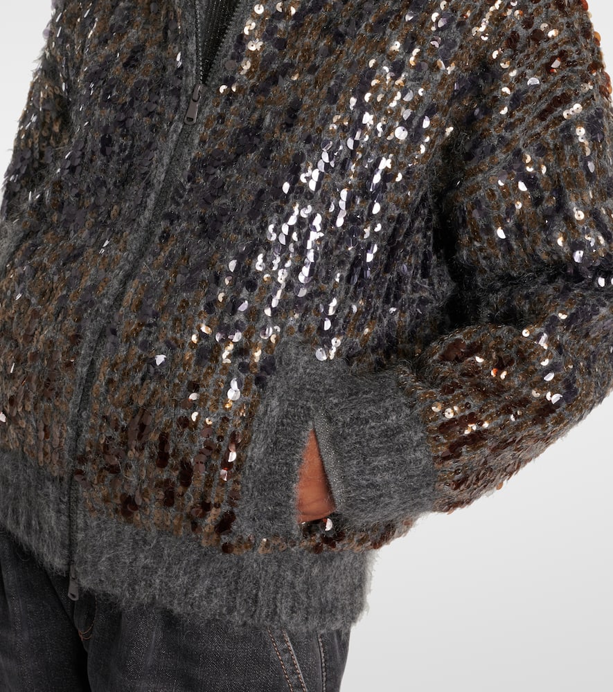 Brunello Cucinelli Sequined Mohair-blend Zip-up Sweater In Gray