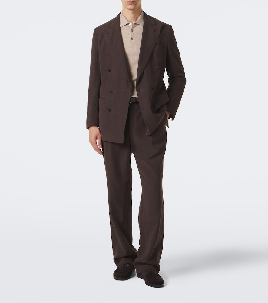 Double-Breasted Linen Canvas Blazer