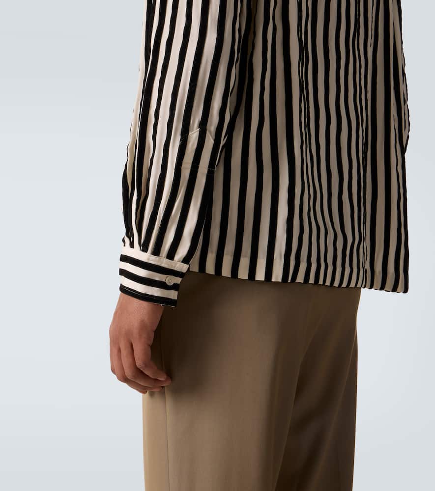 Bode Striped Velvet-trimmed Silk Shirt In Pattern