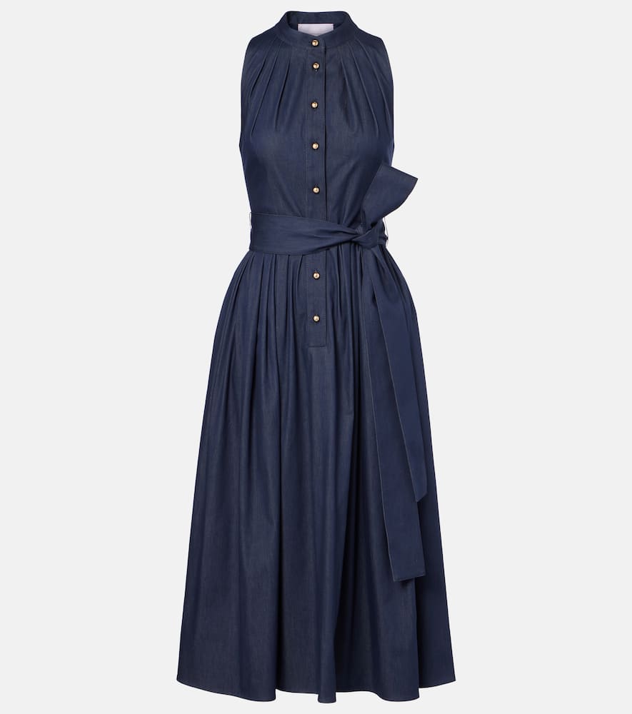 Gathered cotton-blend midi dress