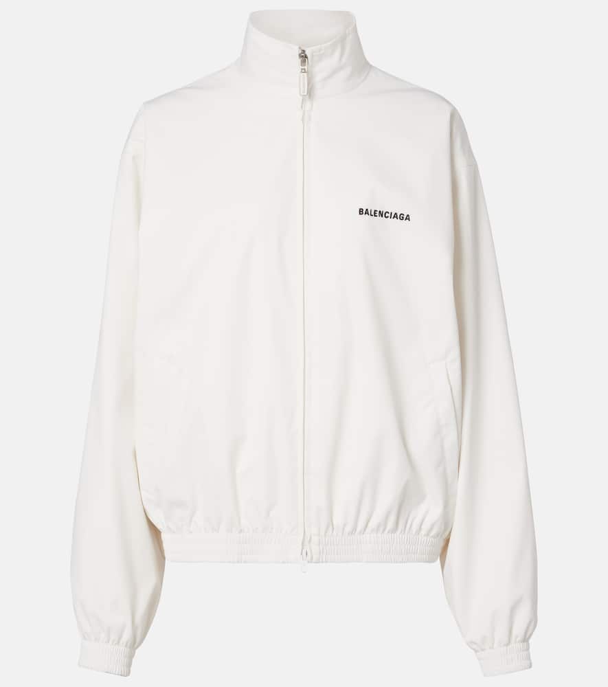 Balenciaga High Collar Zip Jacket With Bold Logo Detailing In White