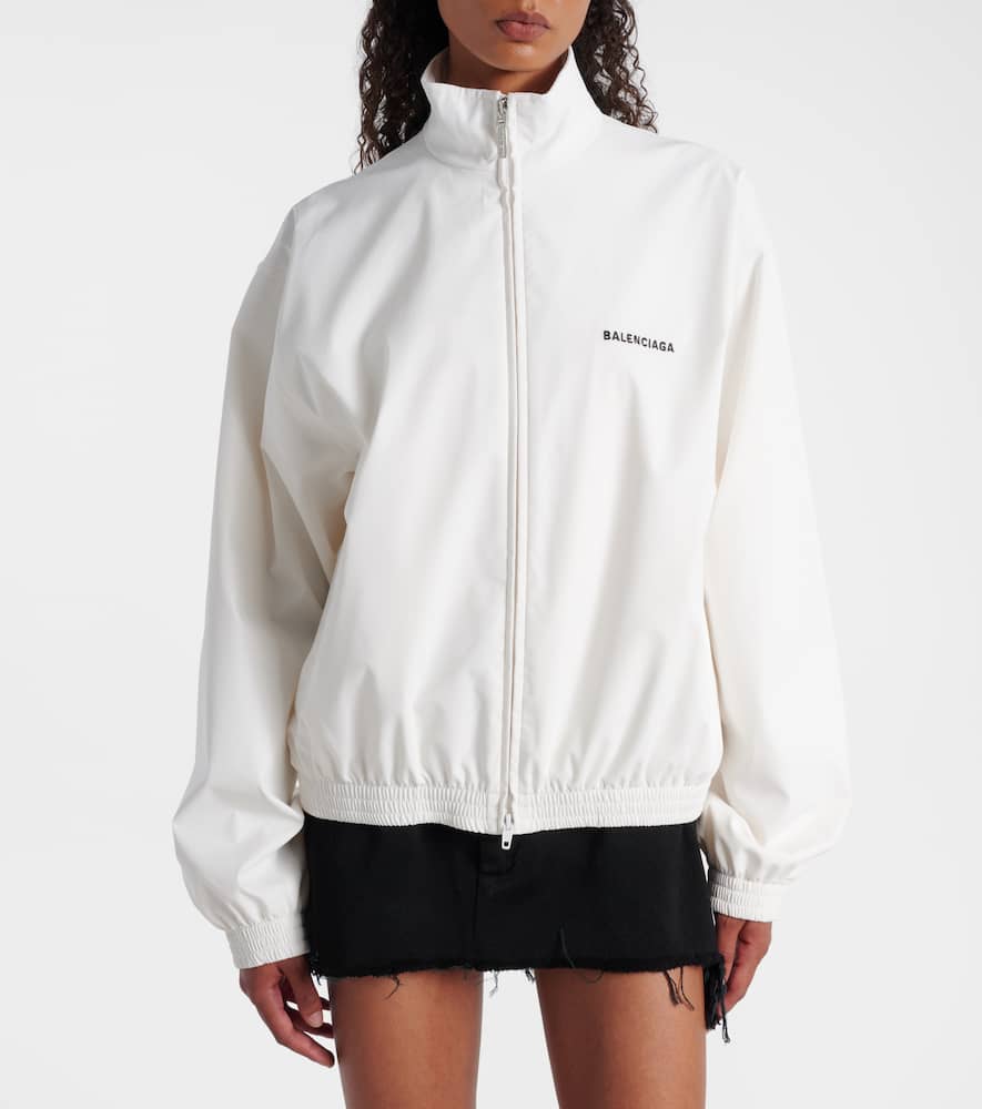 Balenciaga High Collar Zip Jacket With Bold Logo Detailing In White