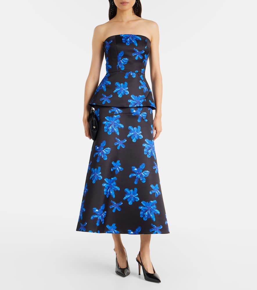 Emilia Wickstead Tamilla Floral Genzianella Mermaid Skirt In Black