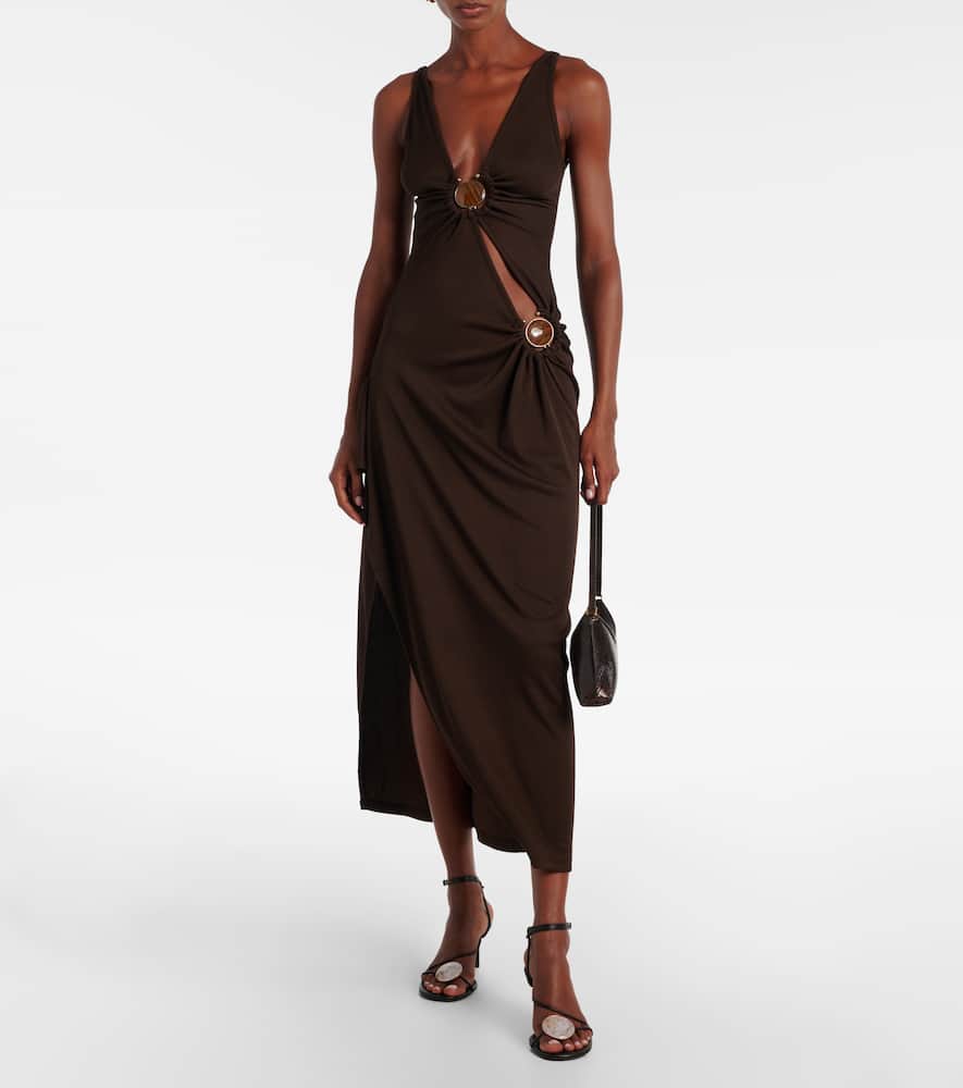 Christopher Esber Cascade Embellished Midi Dress In Brown
