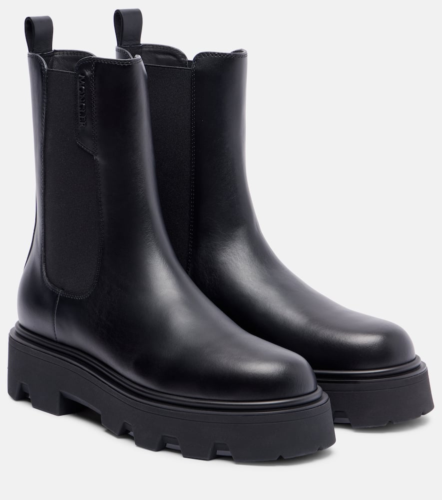 Moncler Black Leather Aurea Chelsea Ankle Boots In Black