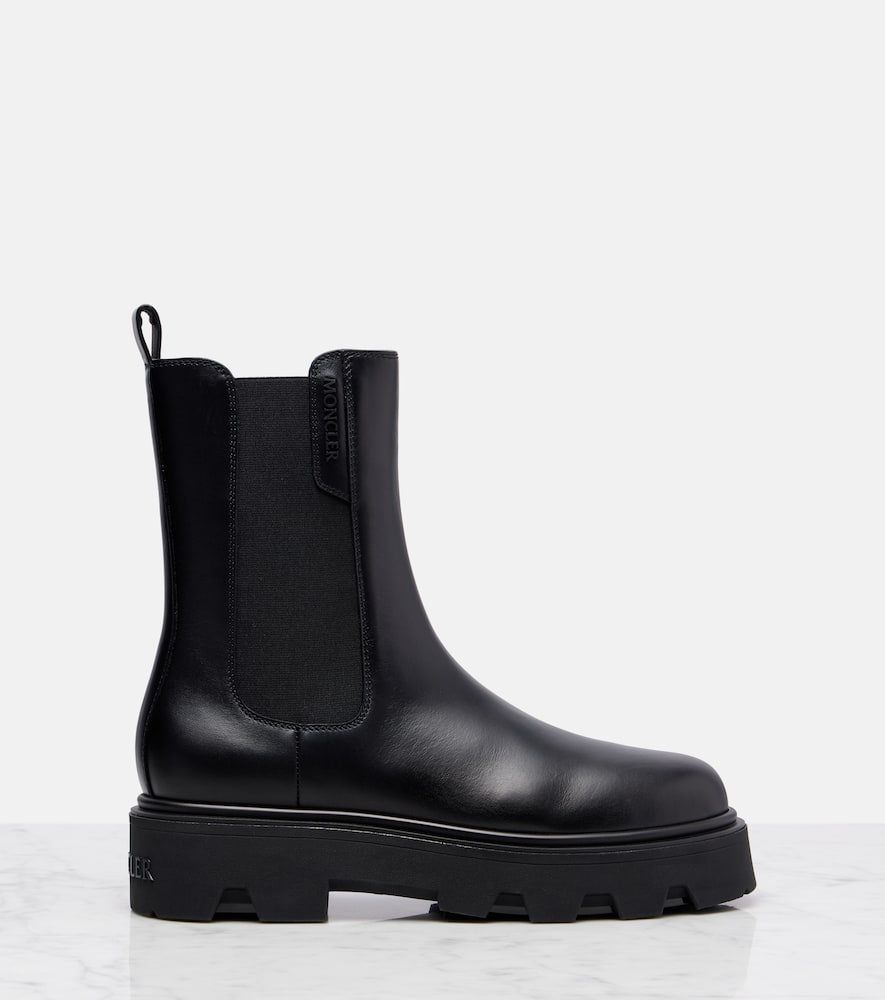 Moncler Black Leather Aurea Chelsea Ankle Boots In Black