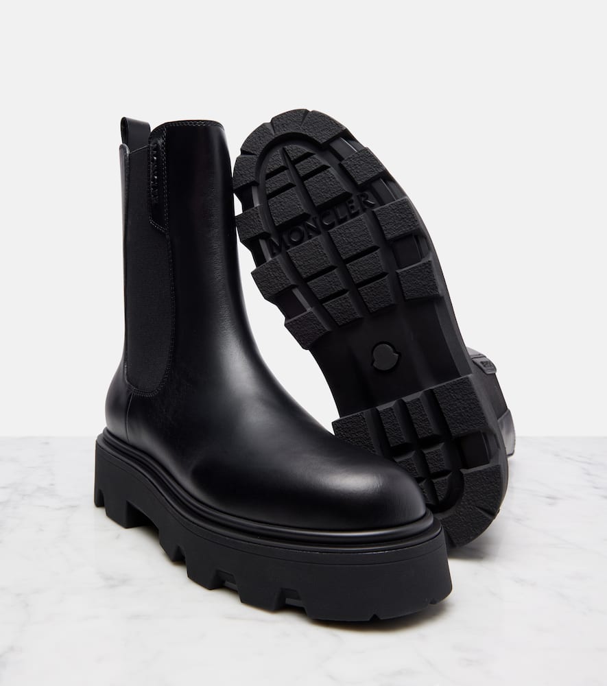 Moncler Black Leather Aurea Chelsea Ankle Boots In Black