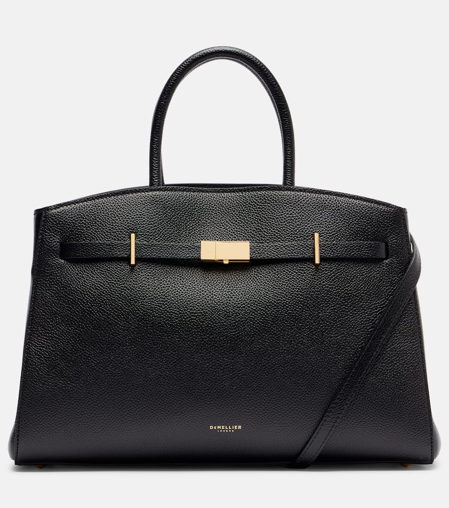 Demellier Hudson Medium Leather Tote Bag In Black