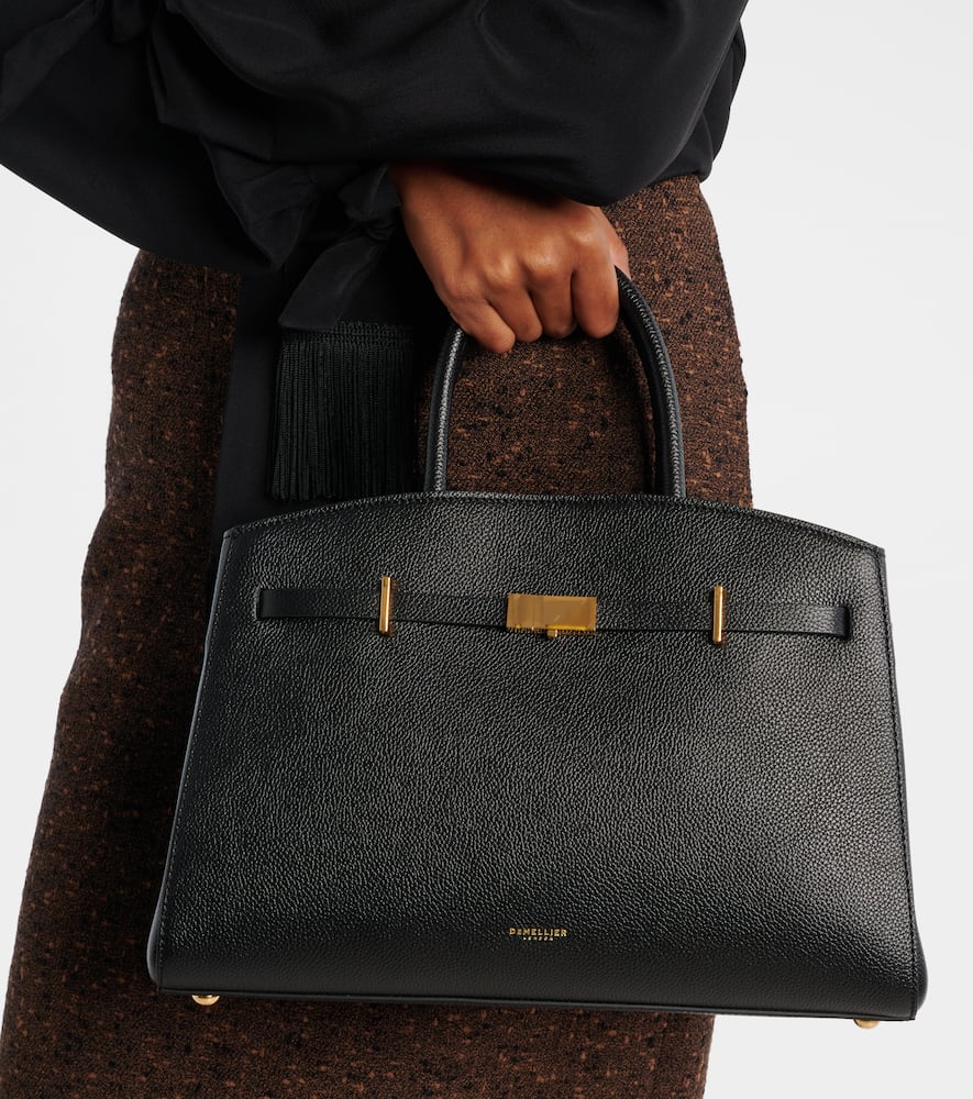 Demellier Hudson Medium Leather Tote Bag In Black