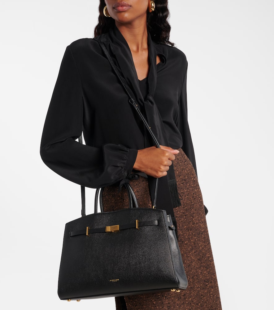 Demellier Hudson Medium Leather Tote Bag In Black