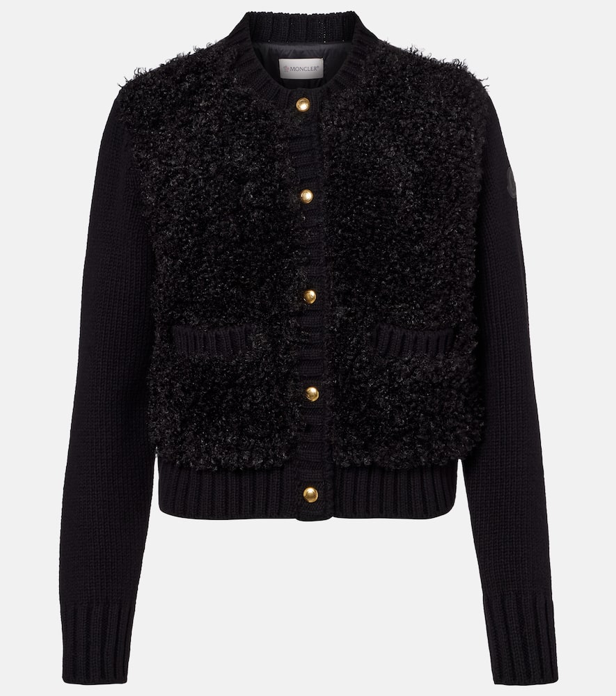 Moncler Down-paneled Wool And Teddy Cardigan In Black