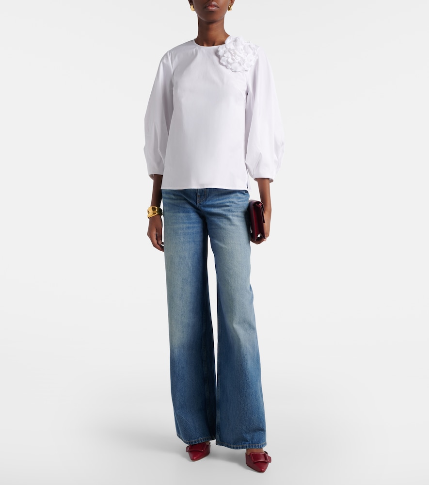 Carolina Herrera Floral-appliqué cotton-blend blouse
