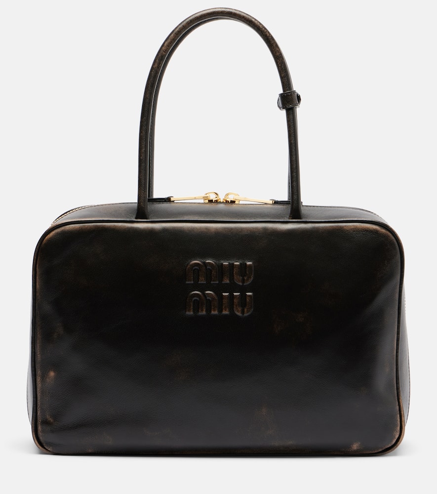 Miu Miu Beau Leather Tote Bag In Brown