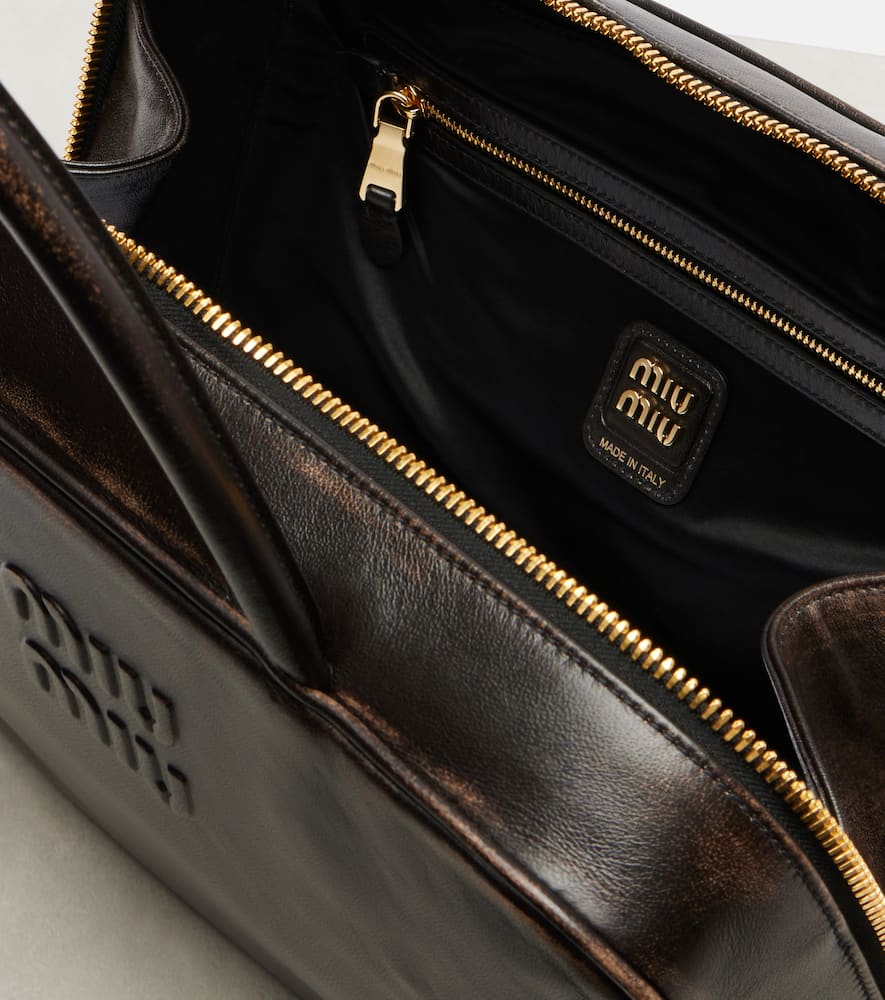 Miu Miu Beau Leather Tote Bag In Brown