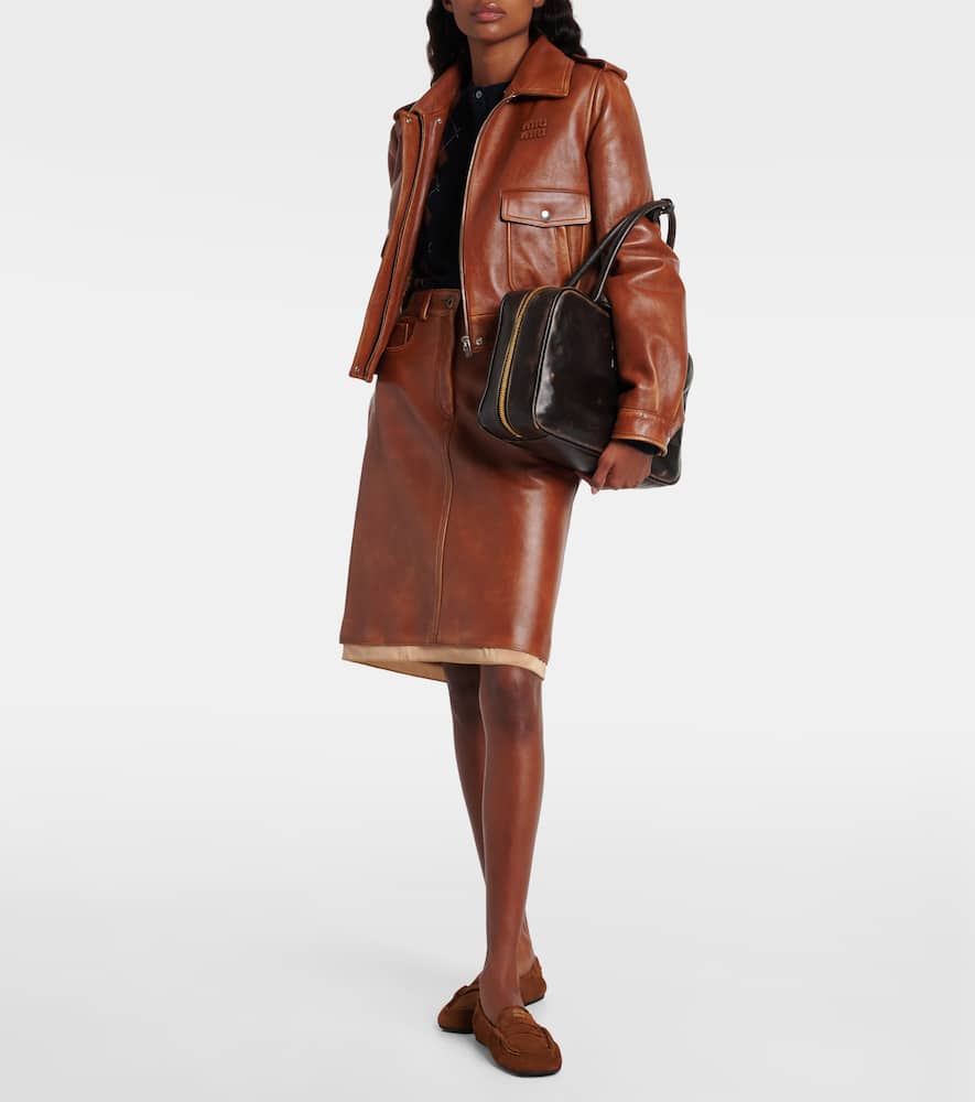Miu Miu Beau Leather Tote Bag In Brown