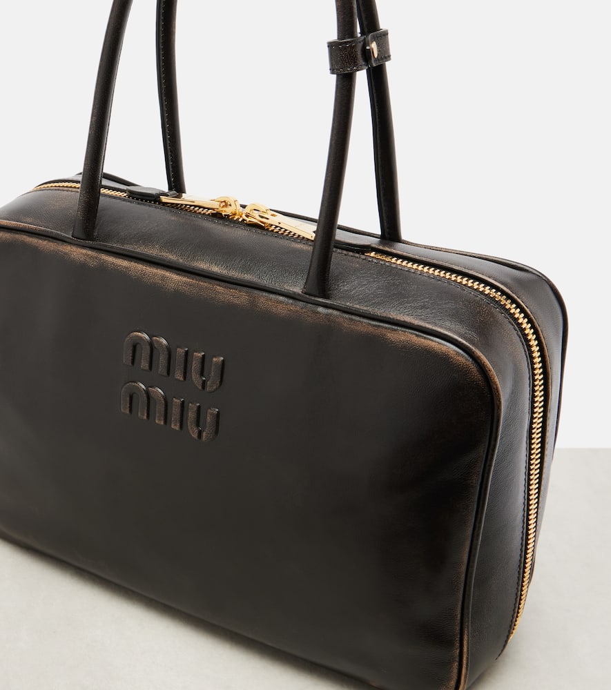 Miu Miu Beau Leather Tote Bag In Brown