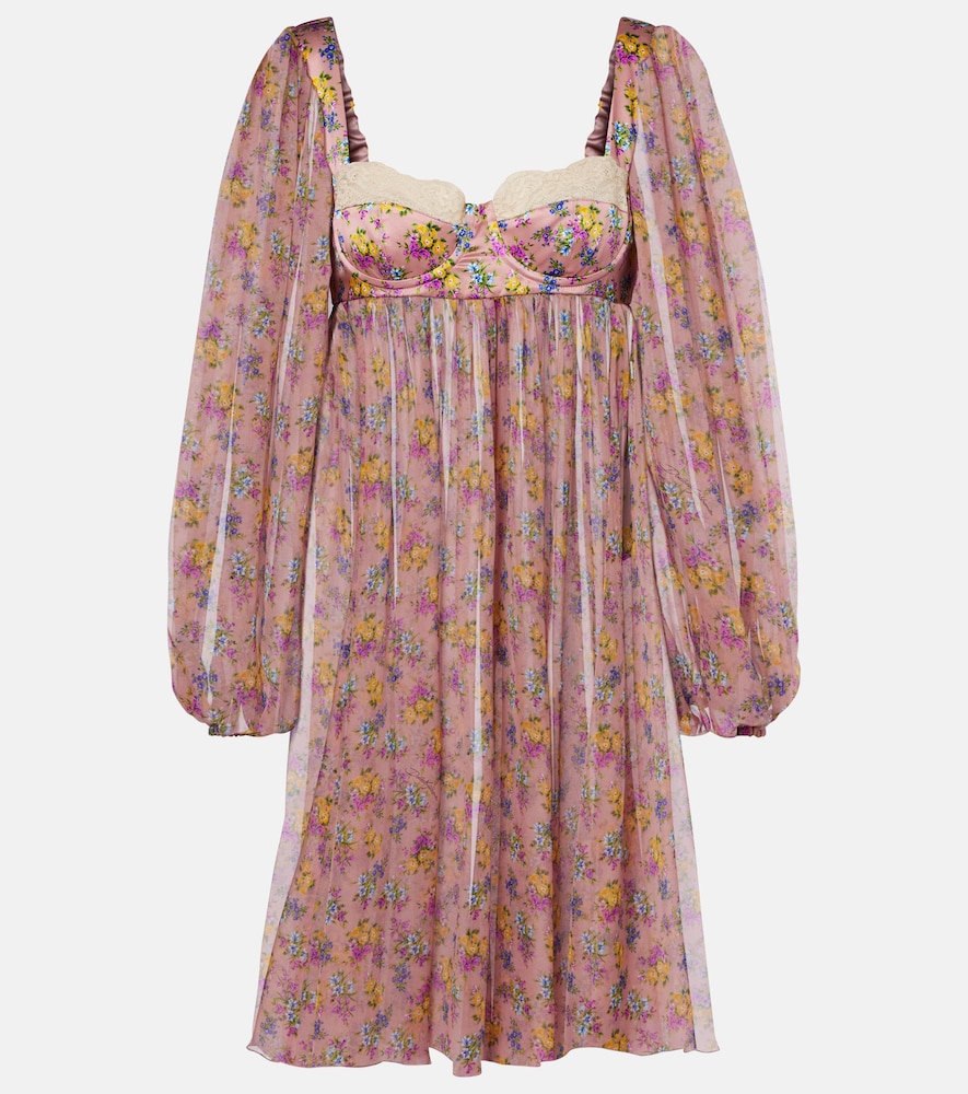 Dolce & Gabbana Floral lace-trimmed silk and cotton-blend chiffon minidress
