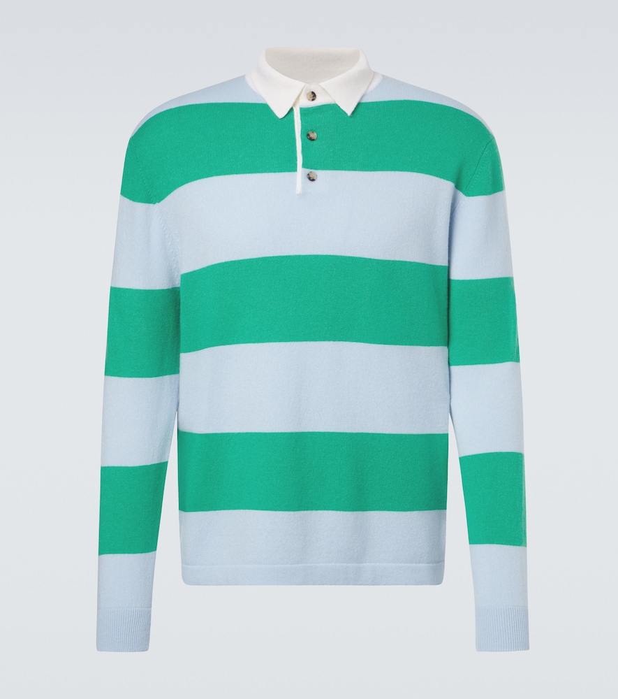 Allude Striped Wool and Cashmere Polo Sweater
