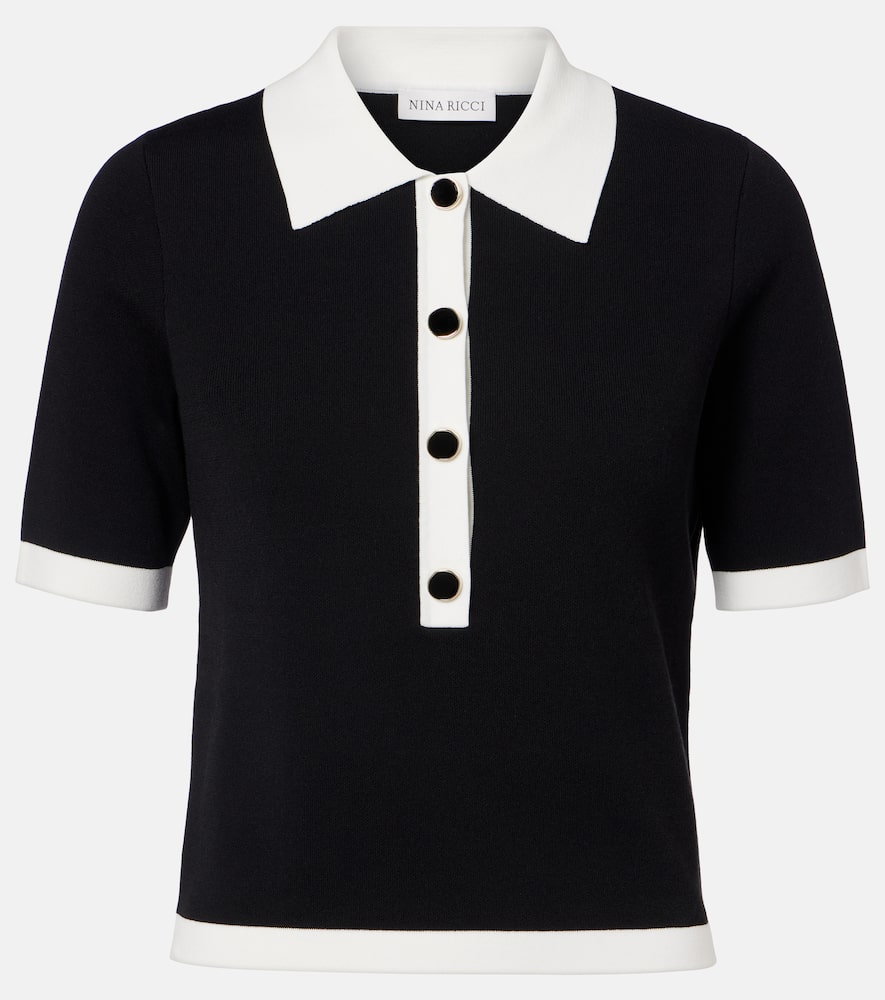 Nina Ricci Ribbed-knit Polo Shirt In Black