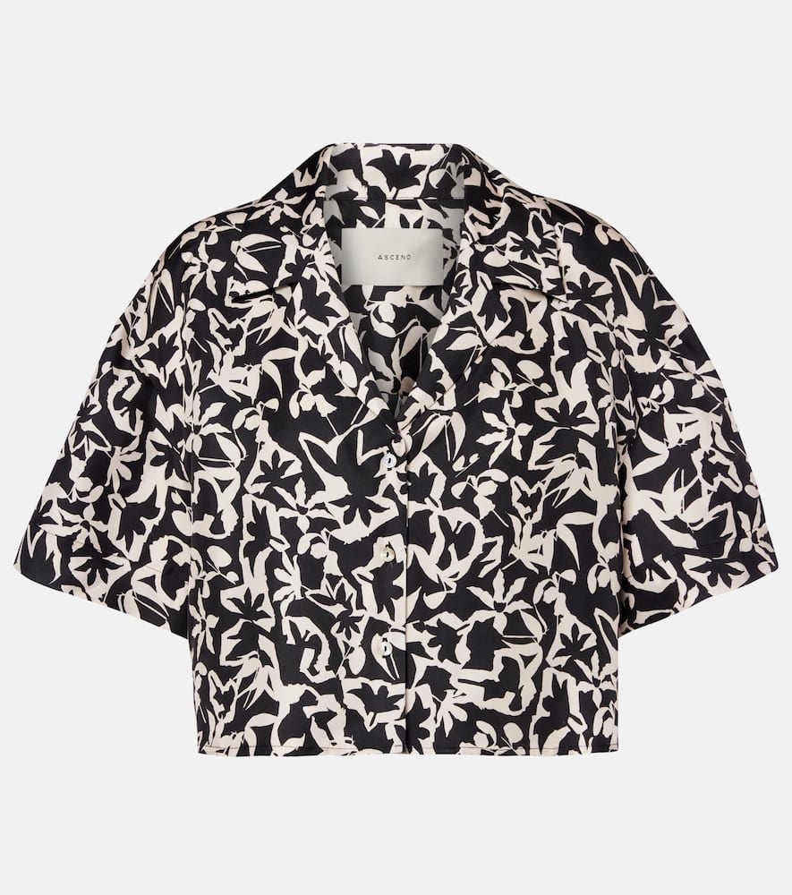 Asceno Lincoln Printed Cropped Silk Twill Shirt In Black