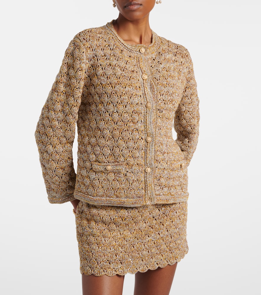 Valentino Open-knit linen-blend lamé cardigan
