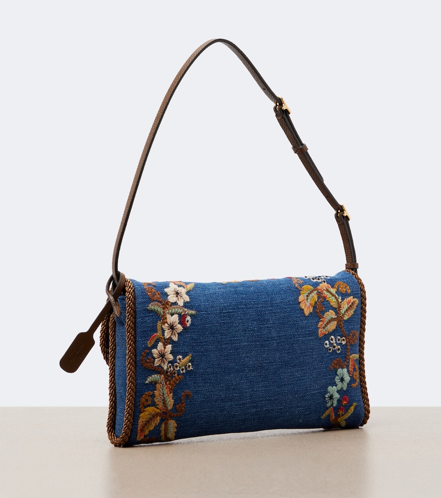 Garavani Devain Small Embroidered Denim Shoulder Bag