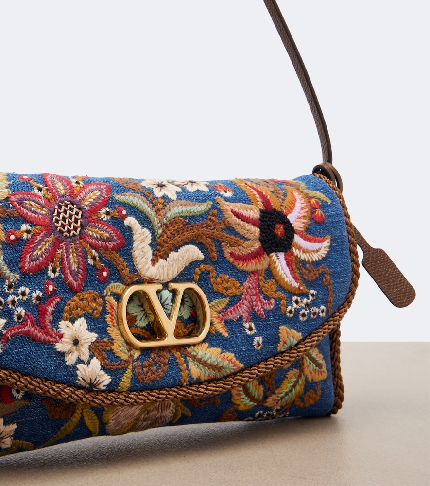 Garavani Devain Small Embroidered Denim Shoulder Bag