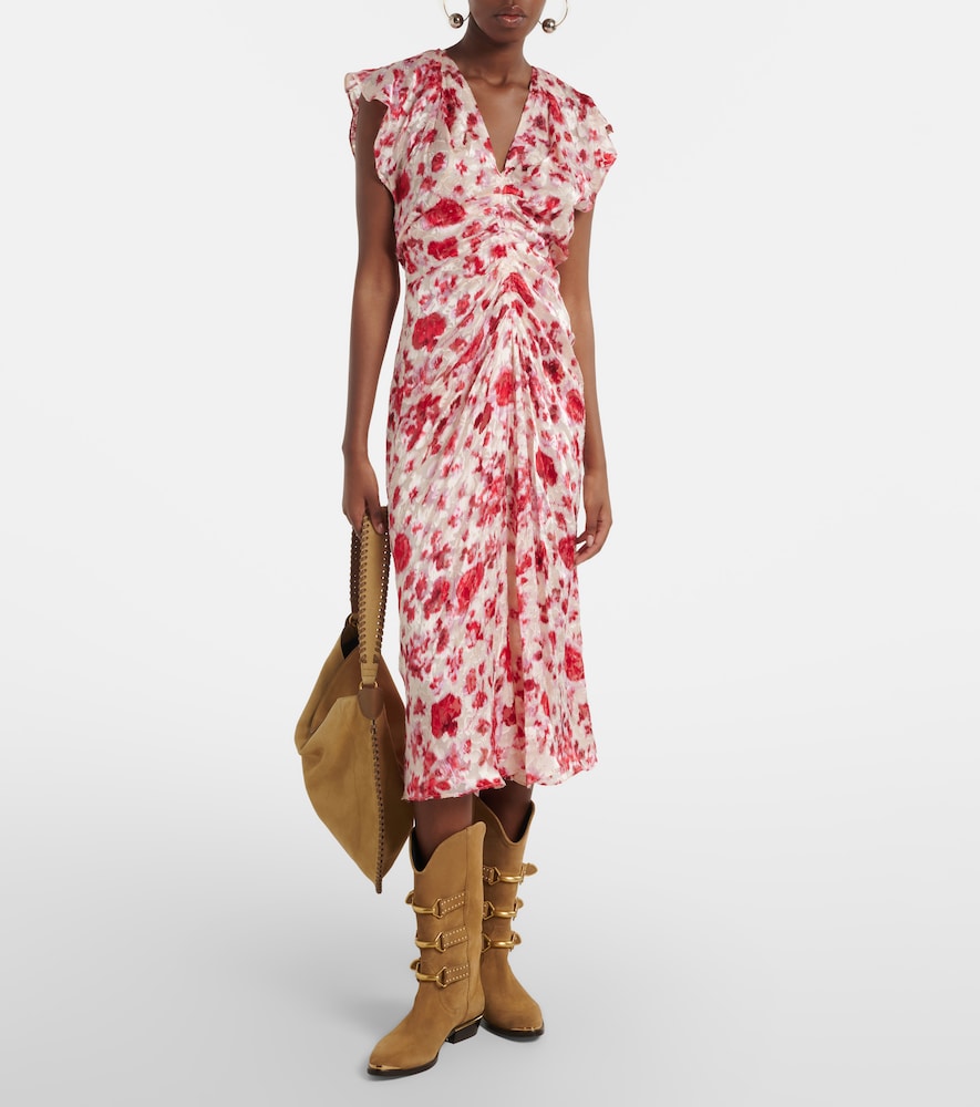 Isabel Marant Lindsay floral ruched jacquard midi dress