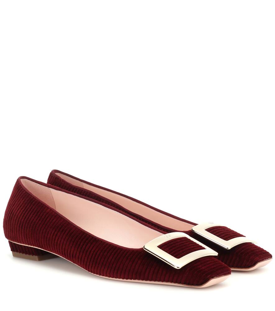 Click to view more detailed imagery on our partner's website Roger Vivier Belle Vivier Velvet Ballet Flats In Red