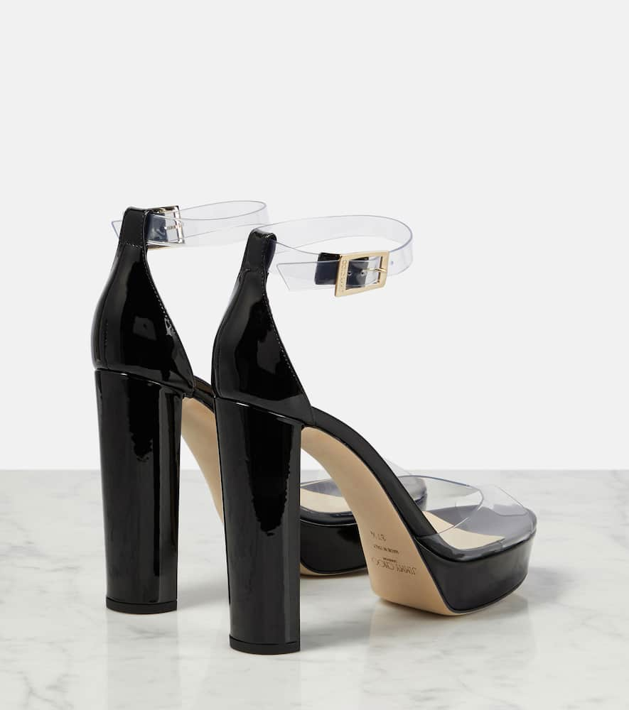 Shop Jimmy Choo Albi 120 Pvc And Leather Platform Sandals In Black