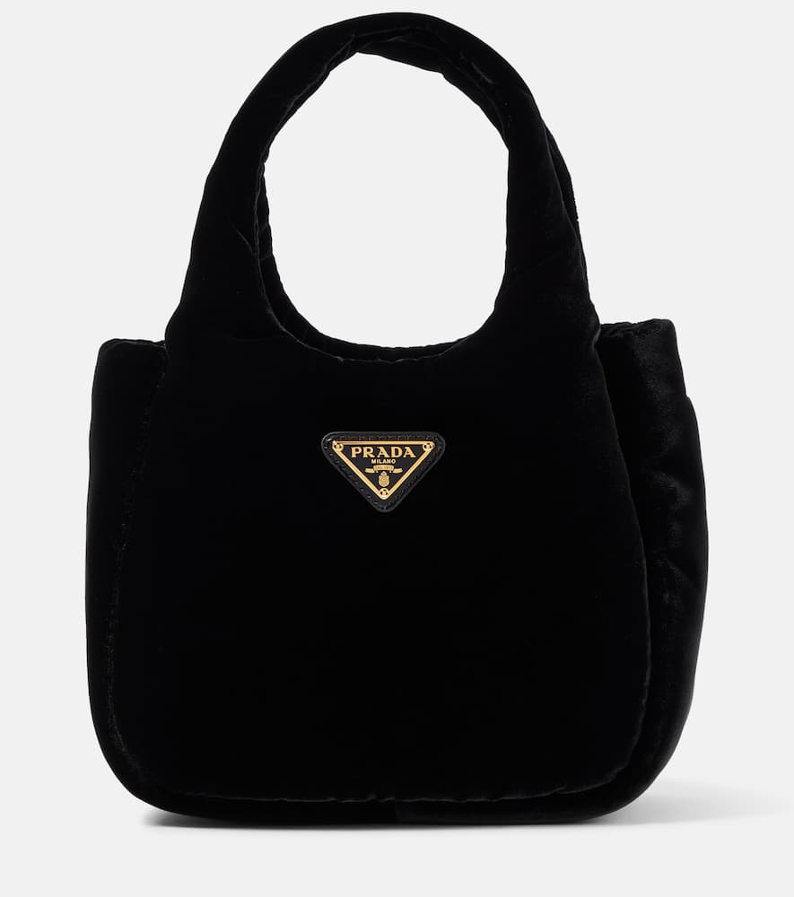 Prada Mini Padded Velvet Tote Bag In Black