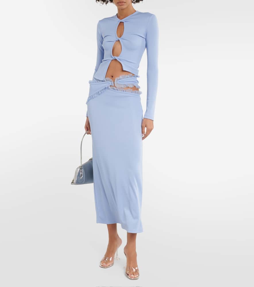 Christopher Esber Carina Cutout Long Skirt W/tulle Details In Blue