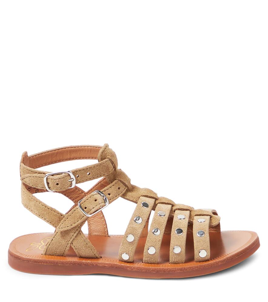 Pom D'api Plagette Stud Studded Suede Sandals In Brown