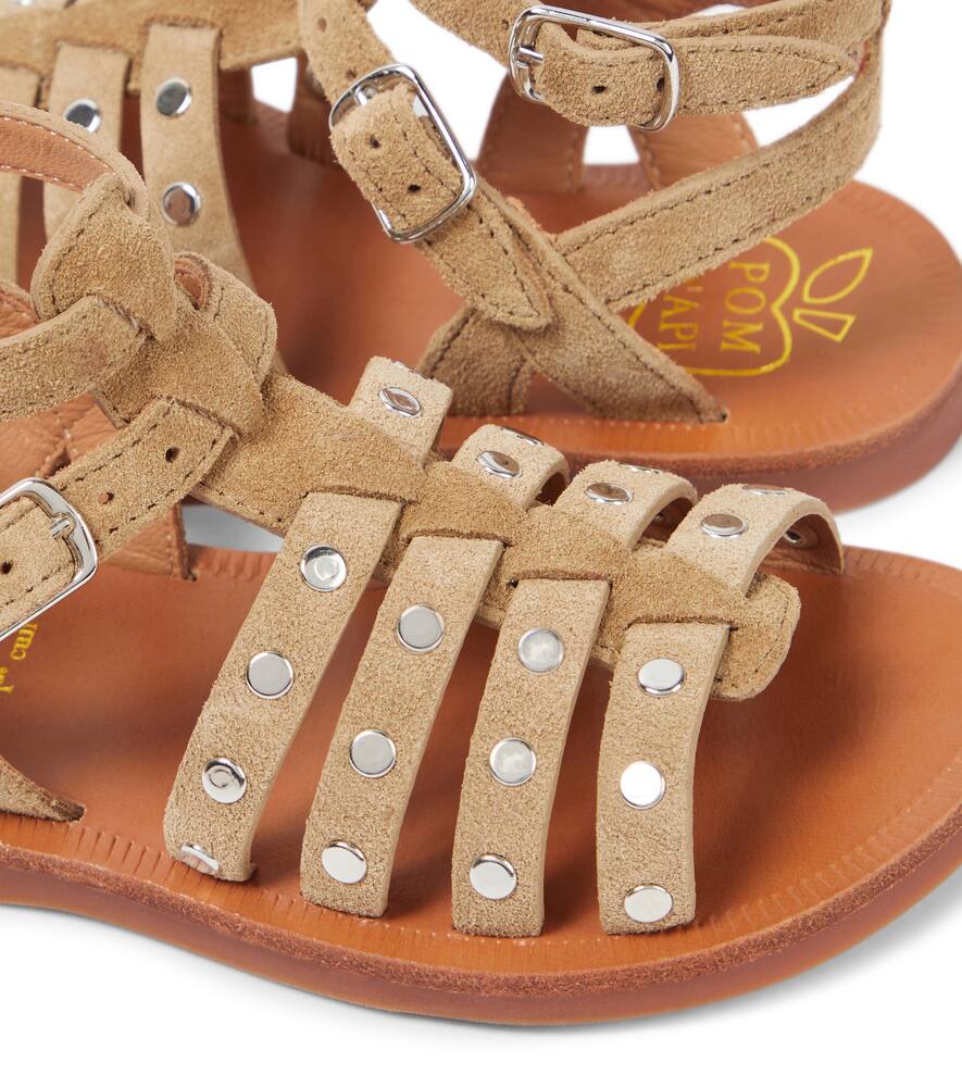 Pom D'api Plagette Stud Studded Suede Sandals In Brown