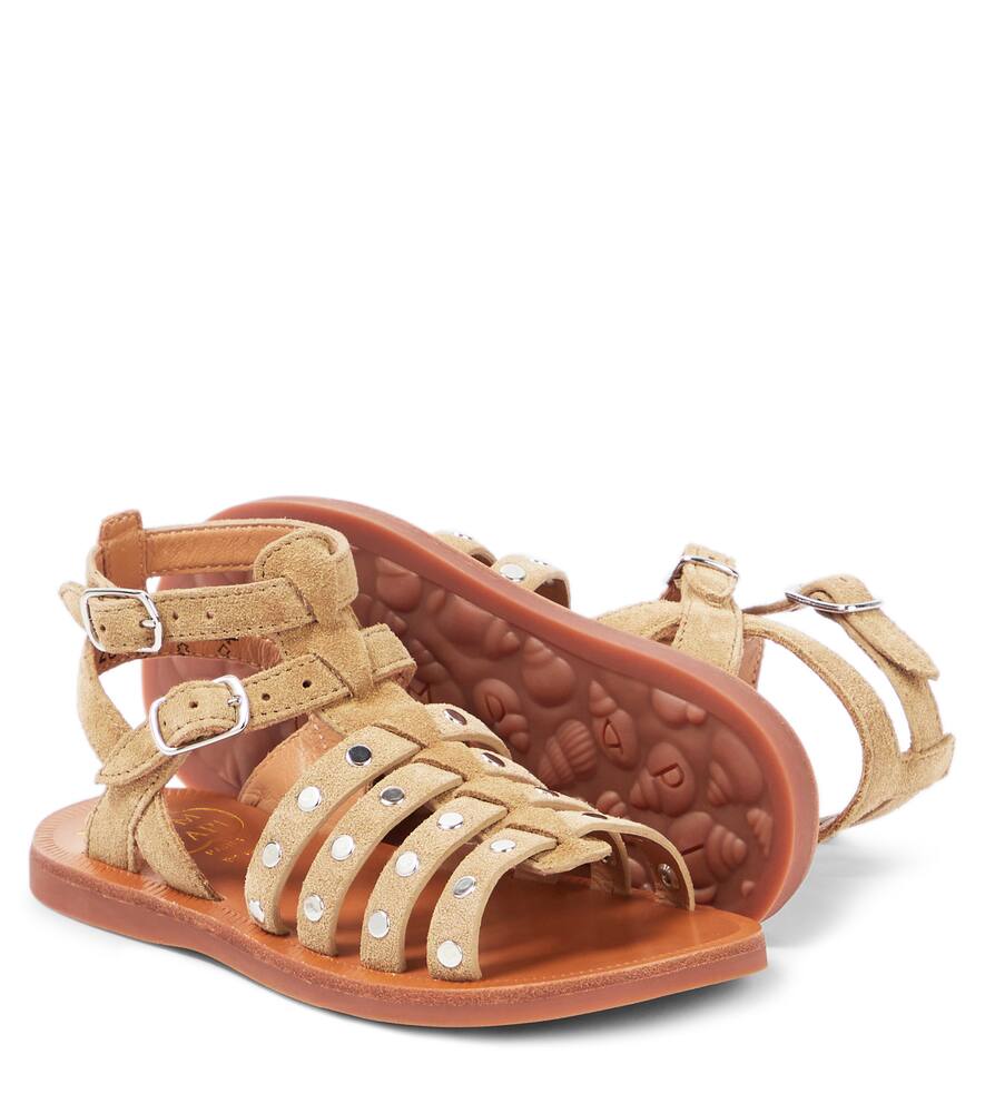 Pom D'api Plagette Stud Studded Suede Sandals In Brown