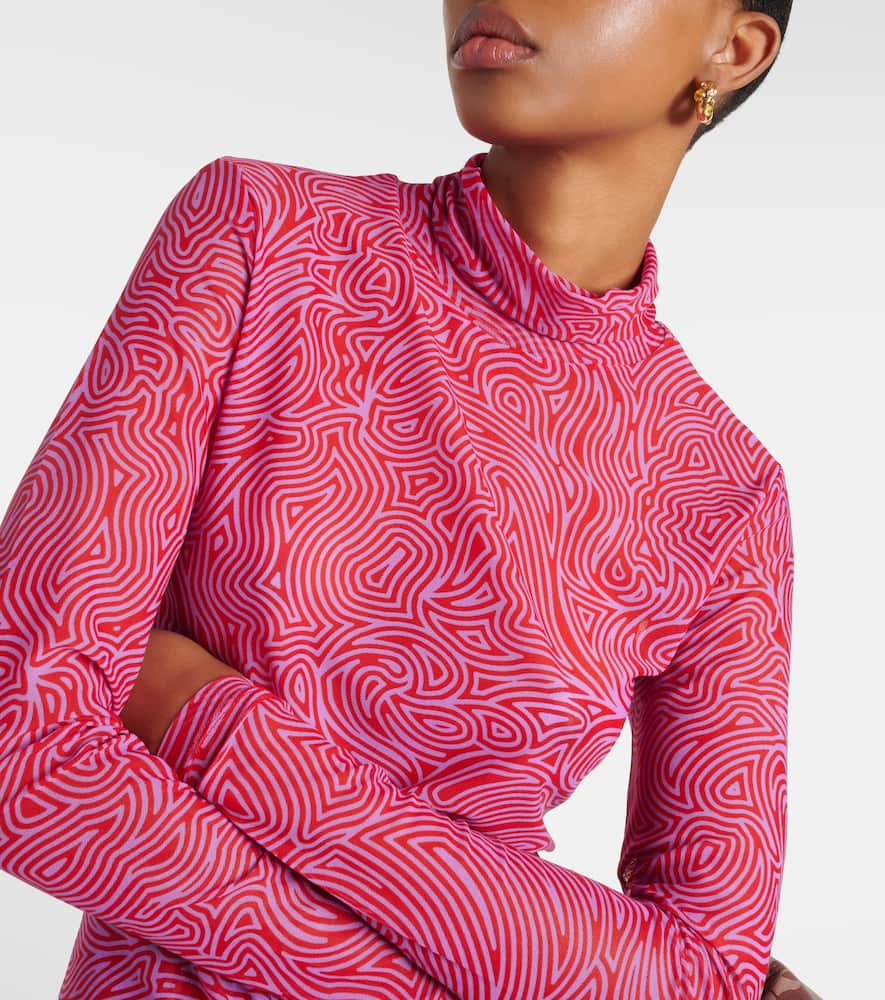 Dries Van Noten Mesh Turtleneck Top In Red