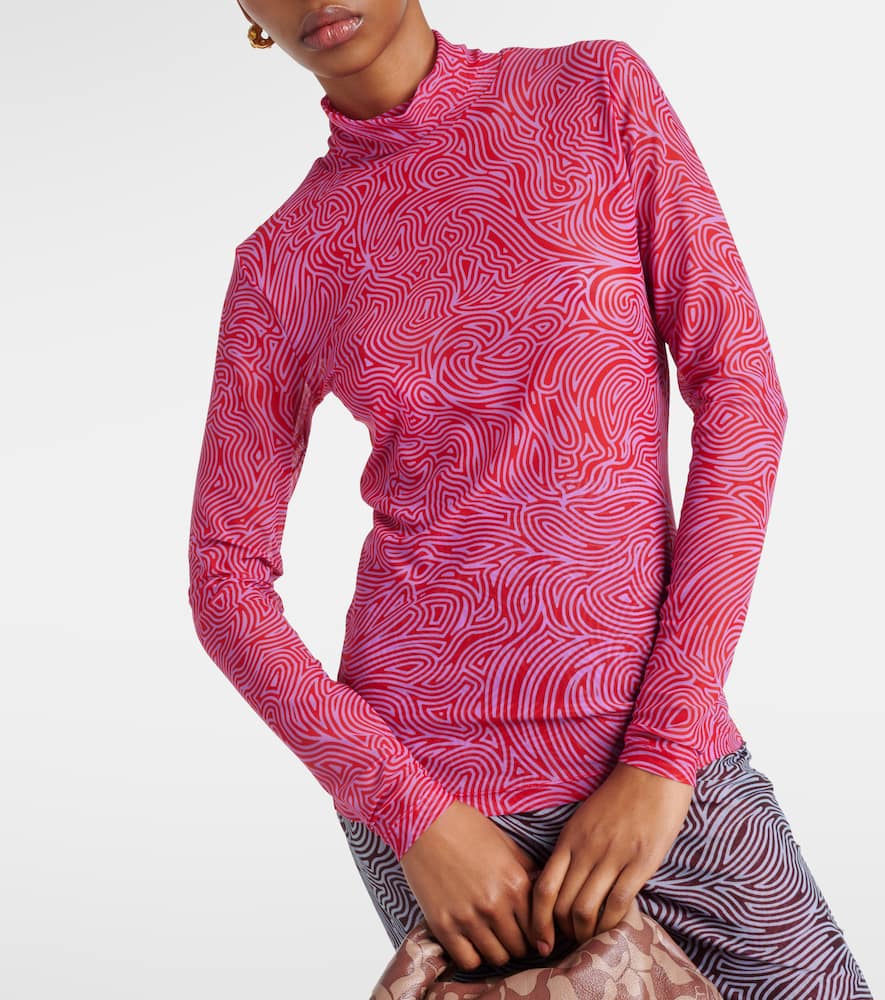 Dries Van Noten Mesh Turtleneck Top In Red