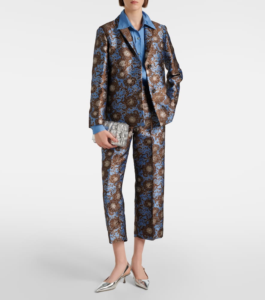 S Max Mara Elio Floral Jacquard Straight Pants In Blue