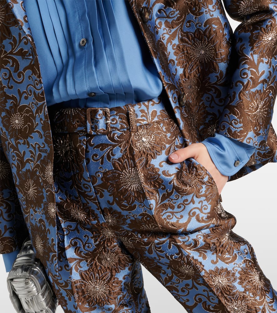 S Max Mara Elio Floral Jacquard Straight Pants In Blue